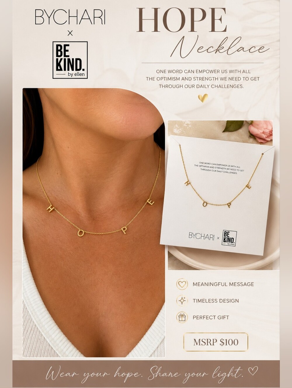 ByChari x Be Kind by Ellen "HOPE" Necklace - MSRP $100 - NWT